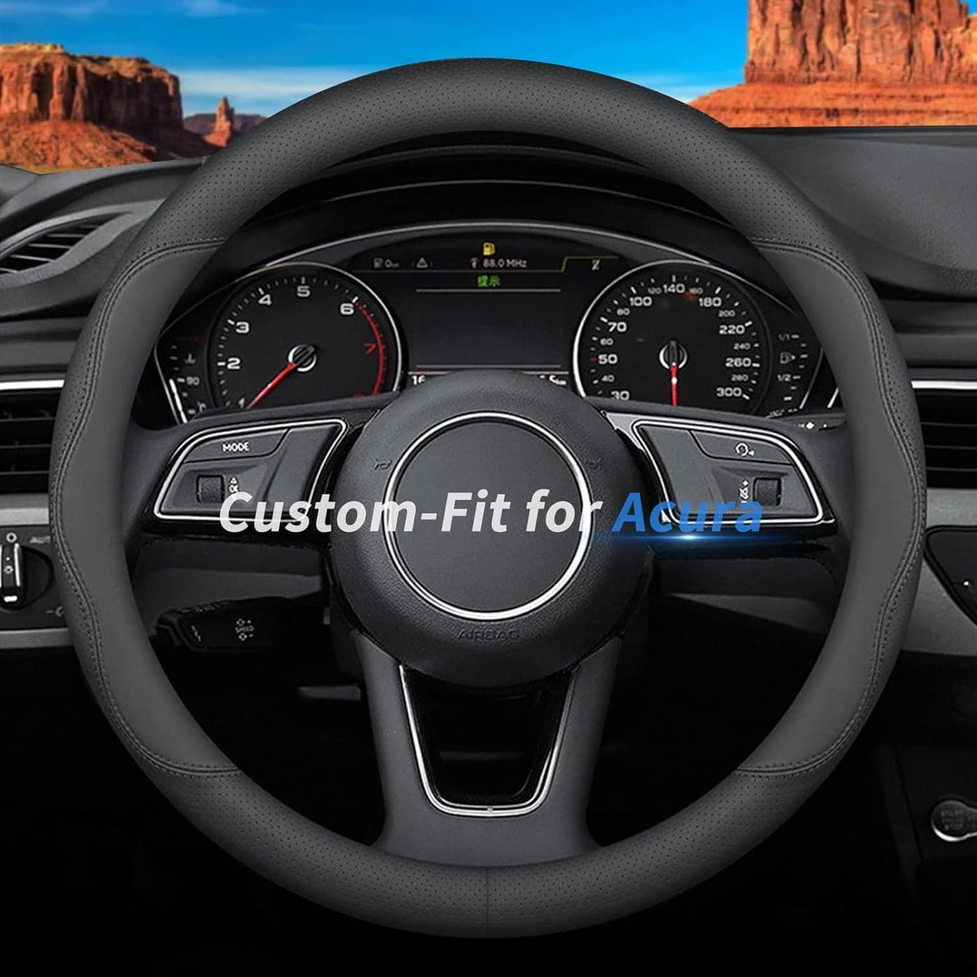 Deer Route Custom-Fit Premium Leather Steering Wheel Cover for Acura - Non-Slip, Breathable With Logo (B-Style)