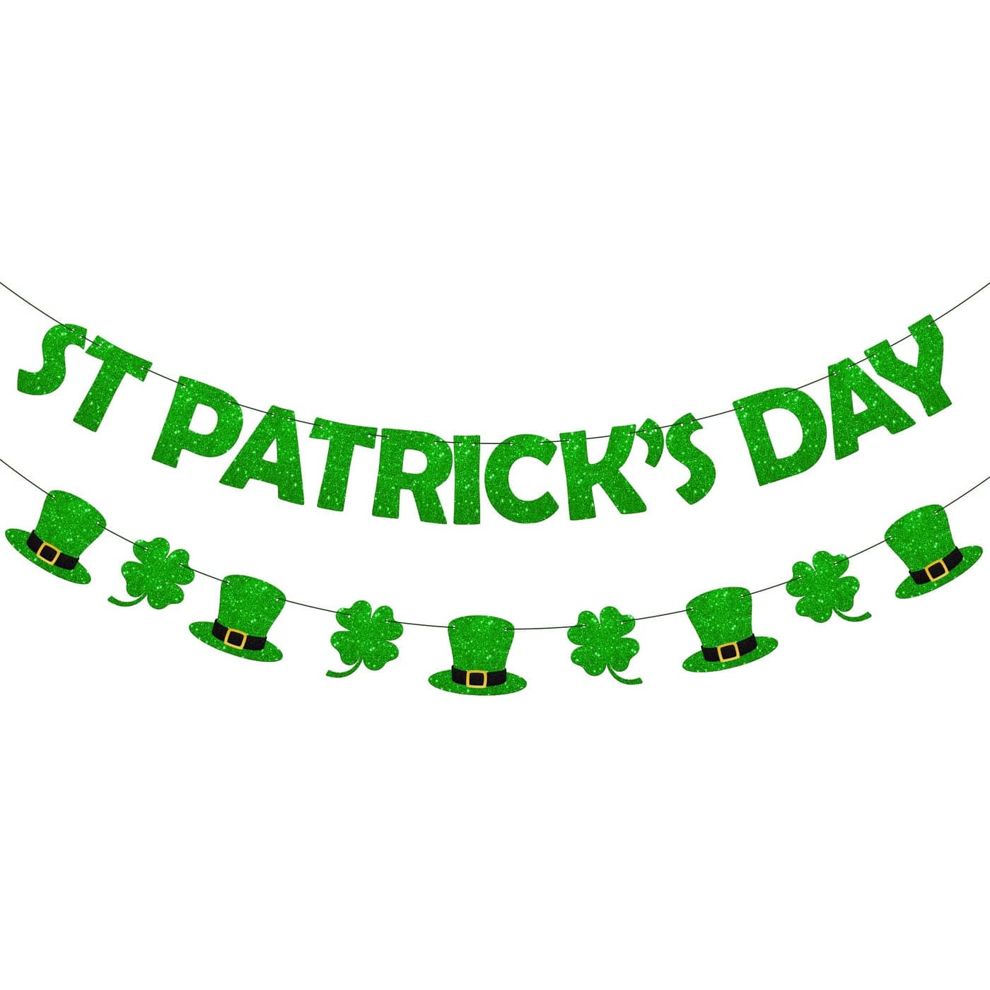 KatchOn PreStrung Glitter St Patricks Day Banner 10 Feet 2 Strings St Paddys Day Decorations Shamrock Garland Shamrock Decorations