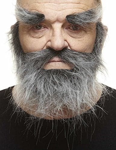 Mustaches Self Adhesive Traper Fake Mustache Beard and Eyebrows Novelty Realistic False Facial Hair Costume Accessory for Adults Salt and Pepper Color