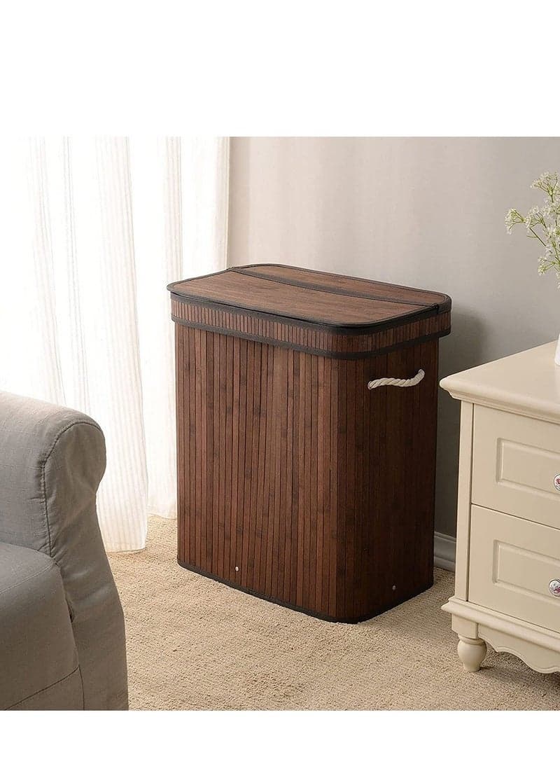Foldable Laundry Basket, Bamboo Laundry Bag with Handles, Chic Fashionable Retro, Dirty Clothes Basket for Utility Room, Bedroom, Living Room(Brown)