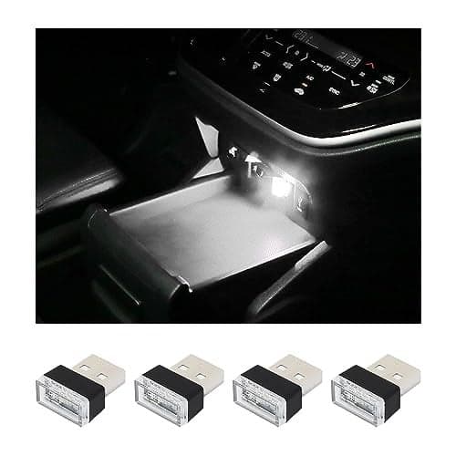 Augeny 4 PCS USB LED Car Interior Atmosphere Lamp Plugin USB Decor Night Light Portable Auto Ambient Lighting Kit Universal Vehicle Interior Accessories for Most Cars White