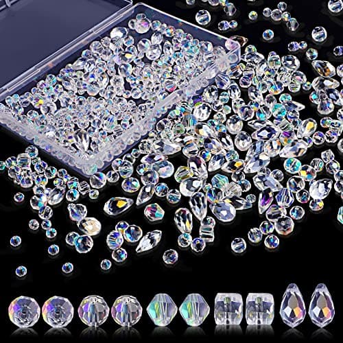 600 Pcs Glass Beads for Jewelry Making, Assorted Crystal Rondelle Beads with Box - 4/6/8mm, AB Color