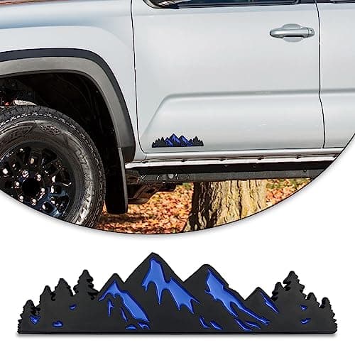 Zhizhong 7 Inch Snow Mountain Tree Emblem Trunk Tailgate Mountains Graphic Badge fits for Car Truck Racing SUV Pickup RV Black Blue