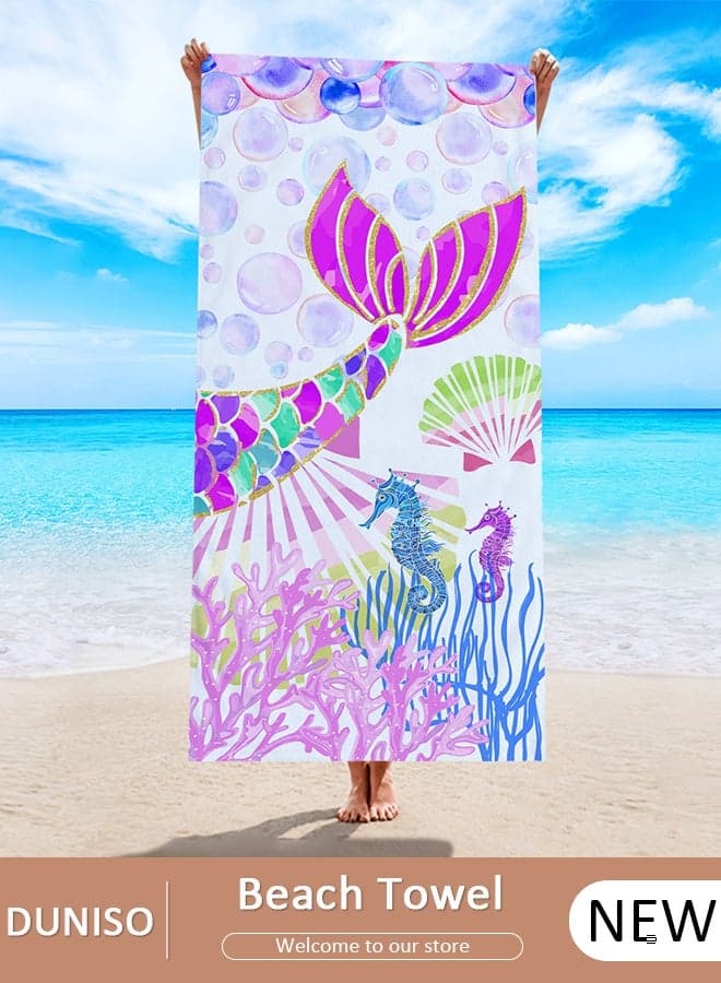 Beach Towel Oversized Microfiber Mermaid Beach Towels for Travel Quick Dry Towel for Swimmers Sand Proof Beach Towels for Women Men Girls Cool Pool Towels Beach Accessories Super Absorbent Towel