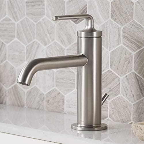 KRAUS Ramus Single Handle Bathroom Sink Faucet with Lift Rod Drain in Spot Free Stainless Steel, KBF-1221SFS