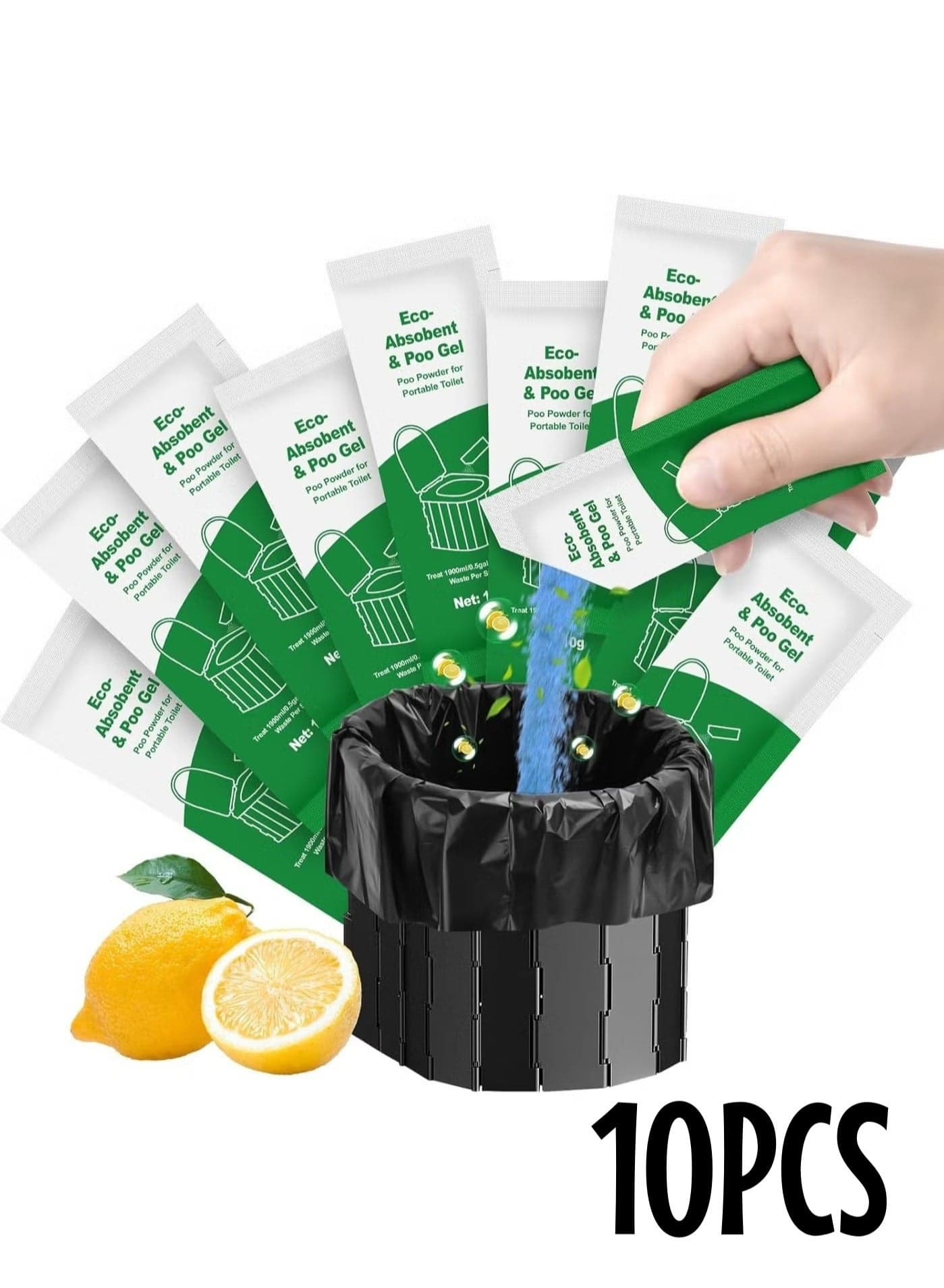10-Pack Portable Toilet Gel - Fast-Acting Waste Absorber & Odor Eliminator, Leak-Proof Packets, Heat-Resistant for Desert Camping, Hiking, Travel & Emergencies