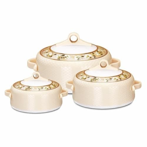 Nayasa Coral Insulated Inner Steel Casserole Set of 3 | 5001000 1500 ML | BPA Free | Food Grade | Used for Keeping Roti | Serving Dal, Chawal, Gravy | Hot Pot for Kitchen | Chapati Box | Cream