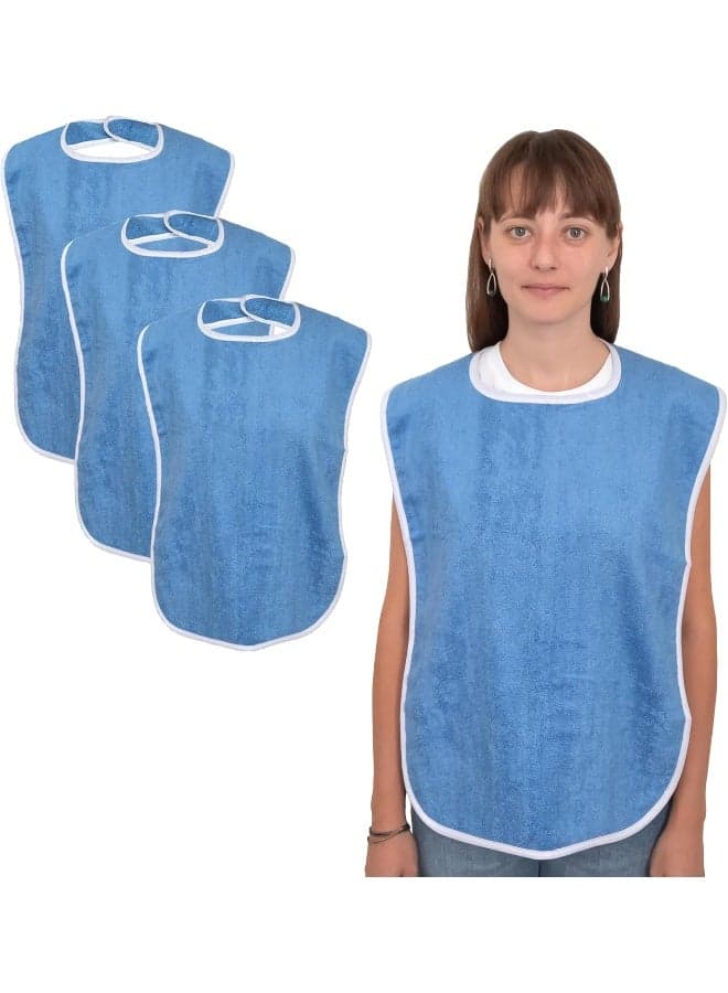 Elaine Karen 3 Pack Premium Adult Bibs - bibs for adults Men, Women; Eating Cloth for Elderly Seniors and Disabled, Adjustable, Terry bib Clothing Protectors, Machine Washable, Blue