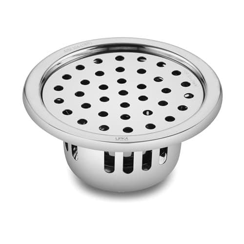 Lipka 4 Inches Round Shaped Classic Floor Water Drain with Cockroach Trap/Jali and Plain Holes, 304 Grade Stainless Steel Grating Trap Drain Cover for Rust-Free, Corrosion-Resistant, Durable (Silver)