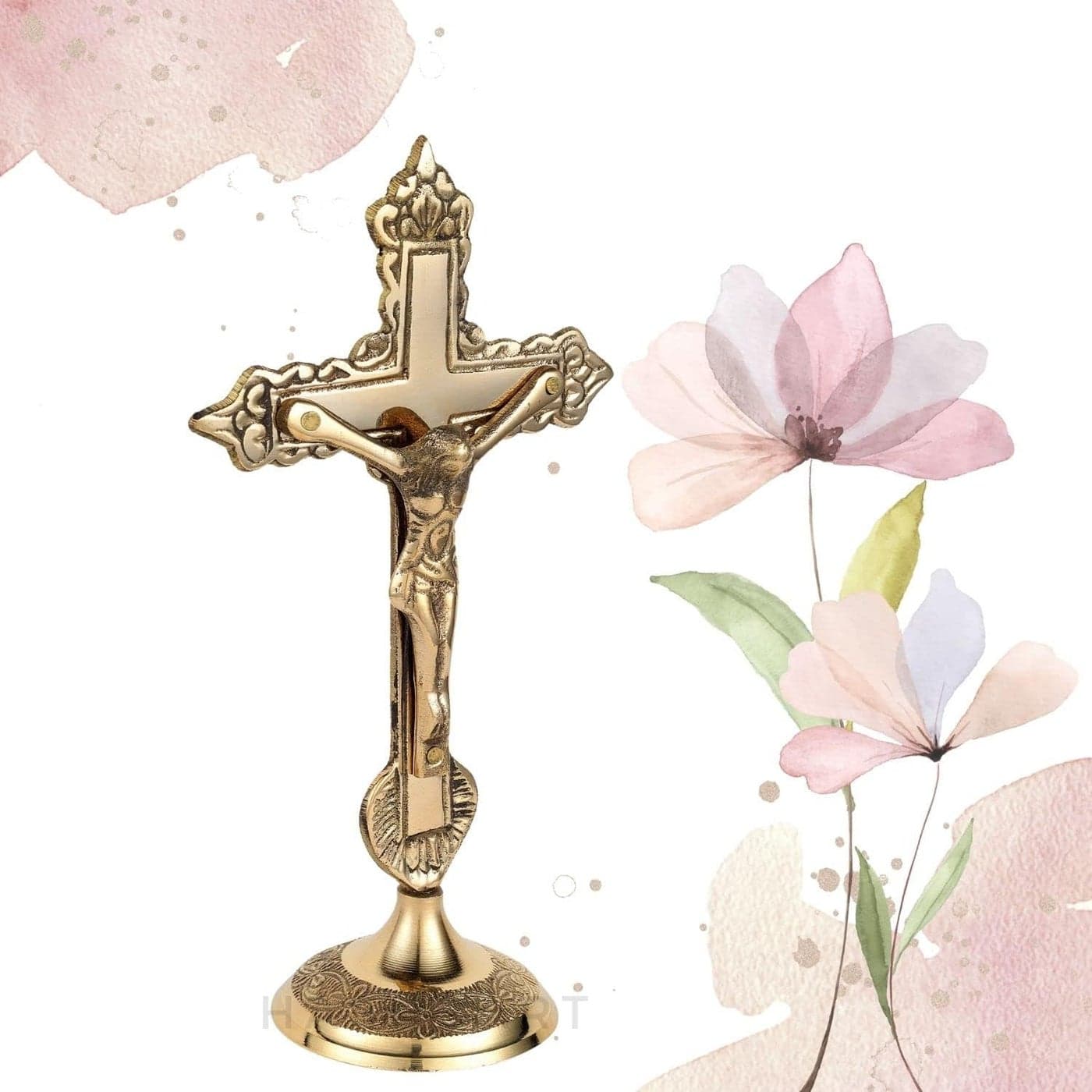 Hashcart Brass Crucifix Cross With Stand Jesus Crucifix Table Cross Brass Jesus Christ Statue for Home Office Church Christian Decor 6 inch