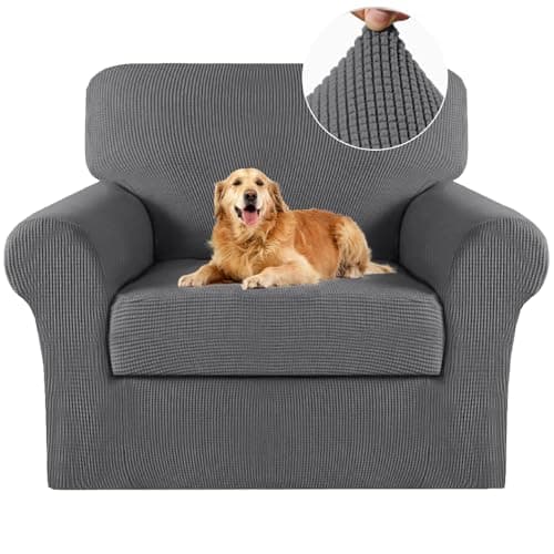 Turquoize 2 Piece Chair Covers Chair Slipcovers for Living Room Armchair Sofa Covers Chair Couch Cover with Arms Washable Furniture Protector for Chairs Feature Thick Fabric (Chair,Charcoal Gray)
