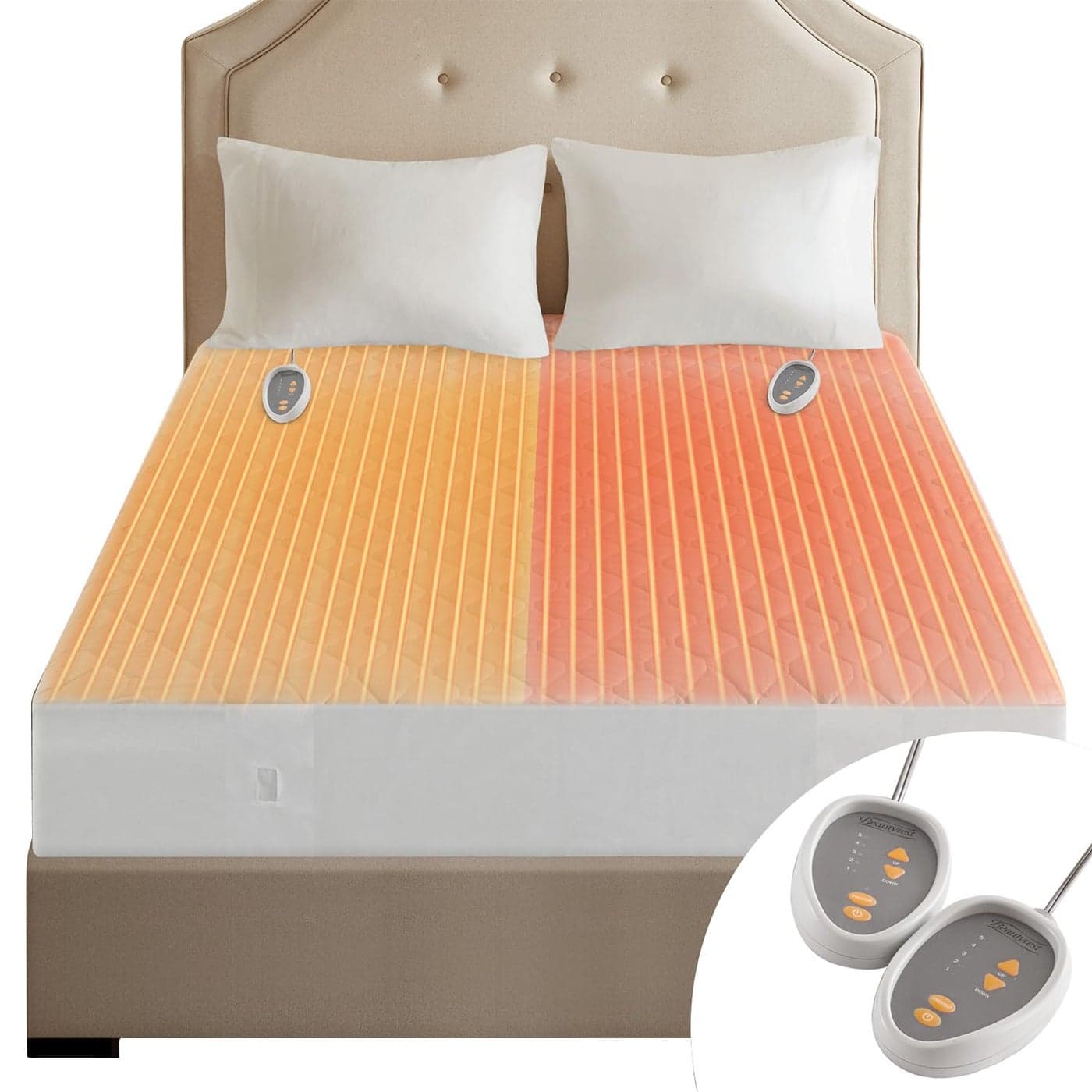 Beautyrest Cotton Blend Heated Mattress Pad Secure Comfort Technology Luxury Quilted Electric Mattress Pad with Deep Pocket 5Setting Heat Controllers Cal King White
