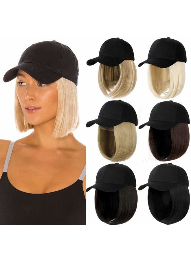 Baseball Cap with Hair Extensions Straight Short Bob Hairstyle Adjustable Removable Wig Hat 14inch for Woman Girl Ginger Brown Mix Bleach Blonde