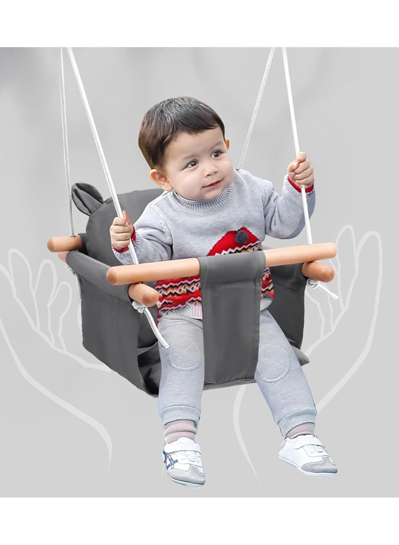 Baby Swing Set With Safety Belt Hook And Wooden Handle