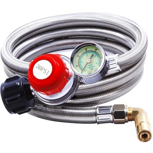 TOHONGADON 6 FT Propane Adapter Hose with 0-30 PSI High-Pressure Adjustable Propane Regulator Gauge Universal Type 1 (QCC1), Propane Hose for 17"/22" Blackstone Tabletop Griddle Coleman Portable Grill