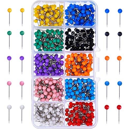 Outus Map Pins – Plastic Head with Steel Point, 1/8 Inches, Pack of 500