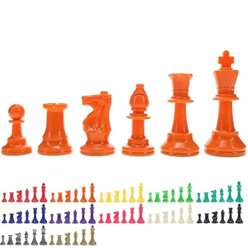 WE Games Color Bright Plastic Staunton Tournament Chess Pieces with 375 in King Half Chess Set of Chess Pieces Only Orange