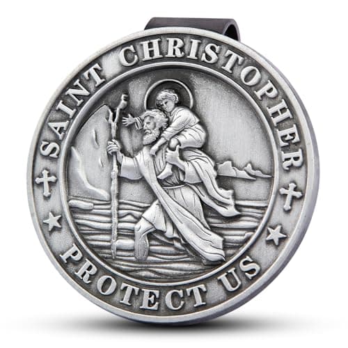 JOLSNAF St Christopher Medal for Car, Saint Christopher Medal, Guardian Angel Visor Clip, Catholic Gifts, Visor Clips for Cars, Gifts for Friends, Loved Ones and New Drivers(1PCS)