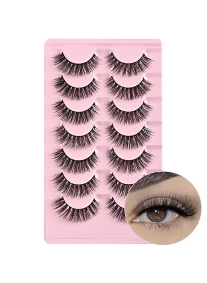 FARRED Cat Eye Lashes Natural Fake Eyelashes Short Wispy Lash Strips Volume Eyelash Cateye Medium Length False Lashes Natural Looking Full Short Strip Pestaas Set for Beginners