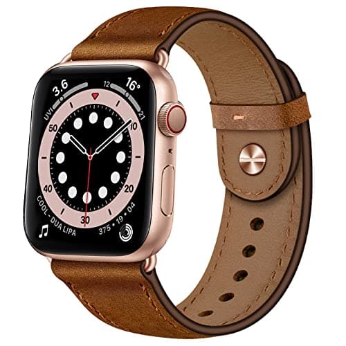 OUHENG Leather Bands Compatible with Apple Watch Band 42mm41mm40mm38mm Genuine Leather Replacement Strap for iWatch SE3 SE2 SE Series 11 10 9 8 7 6 5 4 3 2 1 Retro BrownRose Gold