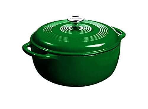 Lodge 6 Quart Enameled Cast Iron Dutch Oven with Lid – Dual Handles – Oven Safe up to 500° F or on Stovetop - Use to Marinate, Cook, Bake, Refrigerate and Serve – Evergreen