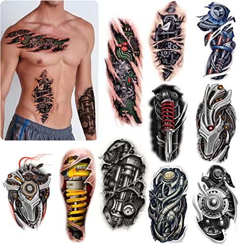 ROARHOWL Very cool machine 3D realistic fake tattooswound robot makeup Temporary Tattoos for men women Design 5