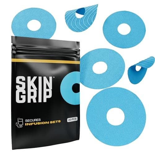 Skin Grip Universal Adhesive Patches for CGM and Insulin Pumps with Cutout (20-Pack), 0.8-Inch Hole, Waterproof & Sweatproof for 10-14 Days, Glucose Monitor Patch, Diabetic Sensor Cover, Blue