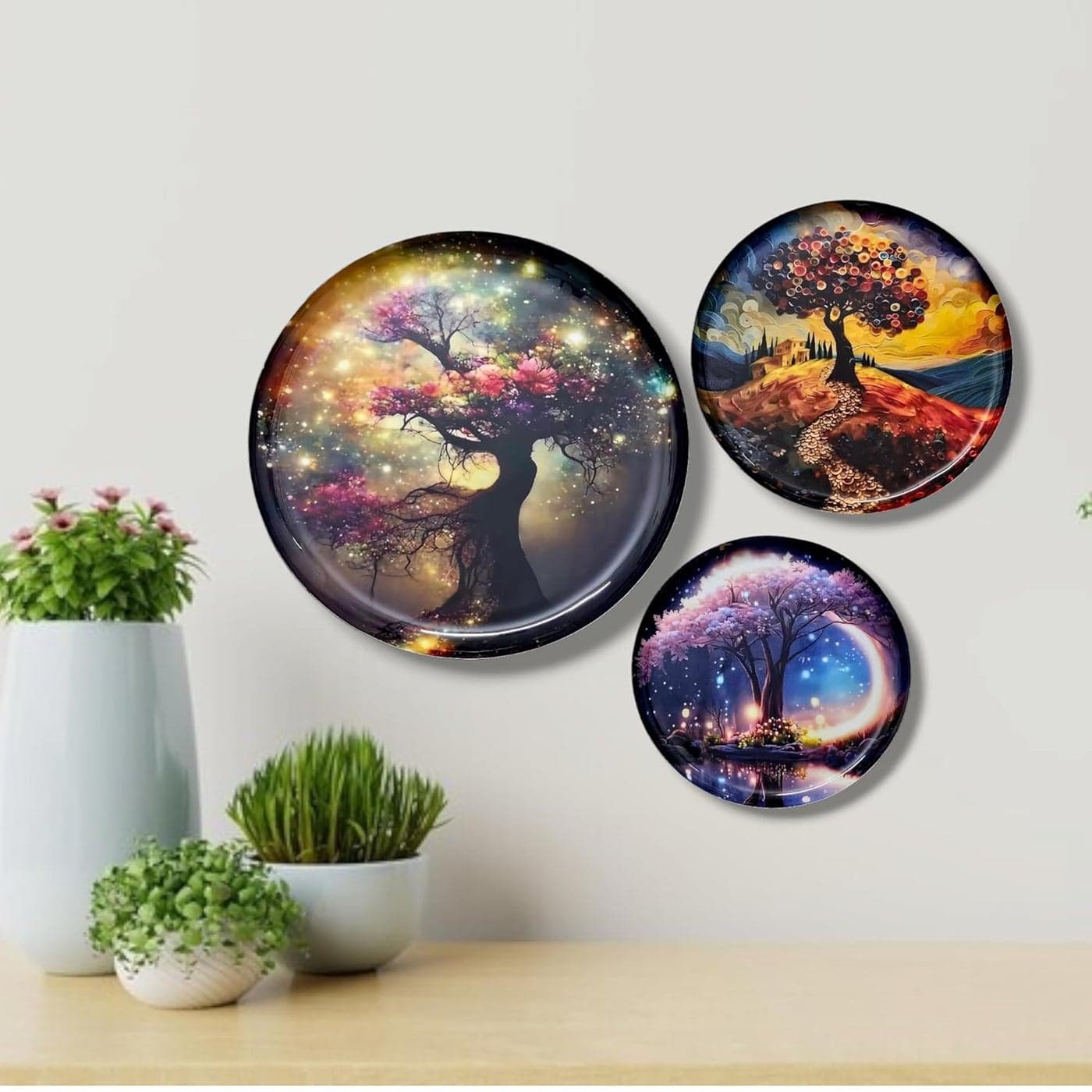 Noblenest 3 Pcs Tree of Life Metal Wall Plates 12 10 8 Inch Wall Decoration Items for Living Room Bedroom Office Wall Decor Gift Items Wall Hanging Decorations