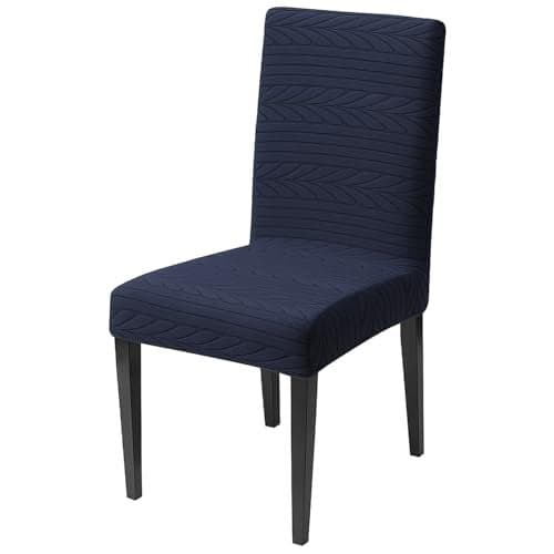 House of Quirk Flexible Stretch Dining Chair Cover – 220 GSM Jacquard Fabric, Universal Fit Short Seat Protector, Washable Slipcover (Navy, Pack of 1)