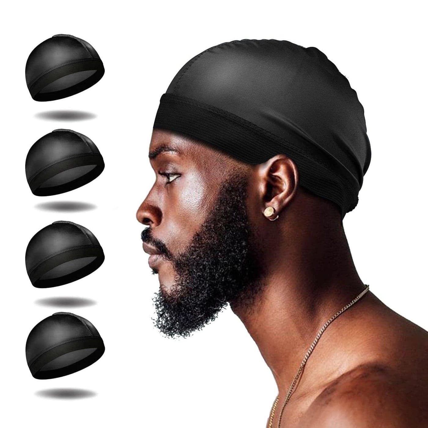 Selalu 4Pcs Wave Cap Silk Stocking Wave Caps for 360 Waves Silky Durag for Men Stain Caps 4Black