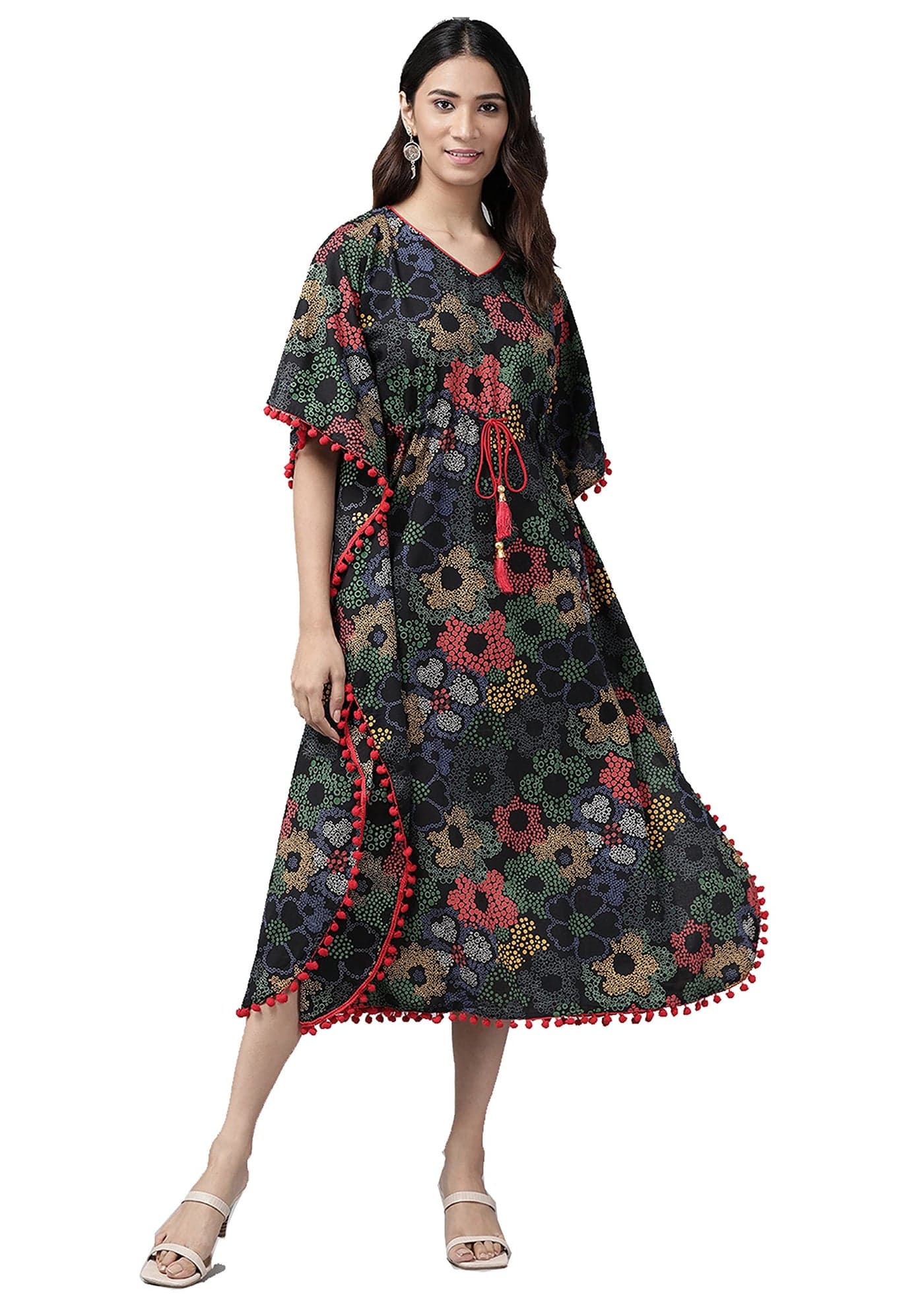 Yash Gallery Women's Cotton Floral Printed Kaftan for Women (6XL, Black)