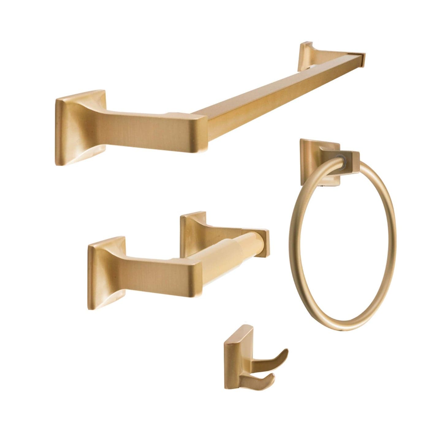 SENTO Cellar Classic Bathroom Accessories Set Heavy Duty Metal Bath Hardware Set Wall Mounted Includes Robe Hook Standard Toilet Paper Holder Towel Ring 24 Towel Bar 4Piece Satin Brass