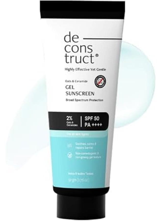 Deconstruct Oats & Ceramide Gel Sunscreen SPF 50 PA++++ |In Vivo| Barrier Repair for Sensitive & Oily skin | Soothes, Calms Skin | New Gen UV Filters |Lightweight & Non-greasy | For Men & Women - 50g