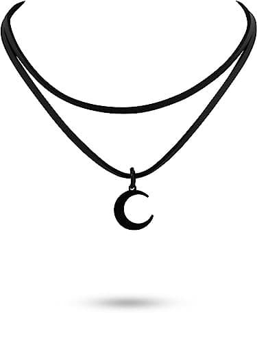 Sacina Gothic Boho Layered Black Crescent Moon Choker, Moon Necklace for Women, Gothic Emo Grunge Necklace, Goth Jewelry, Christmas Jewelry Gift for Women