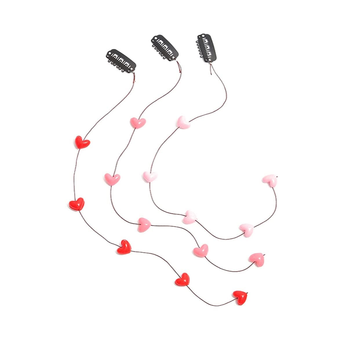 Set of 3 Handmade Streamline Hair Extensions Hair Clip Pins with Acrylic Love Heart Bead DIY Hair Clip Comb Hairpin Headdress Hair Accessories for Women