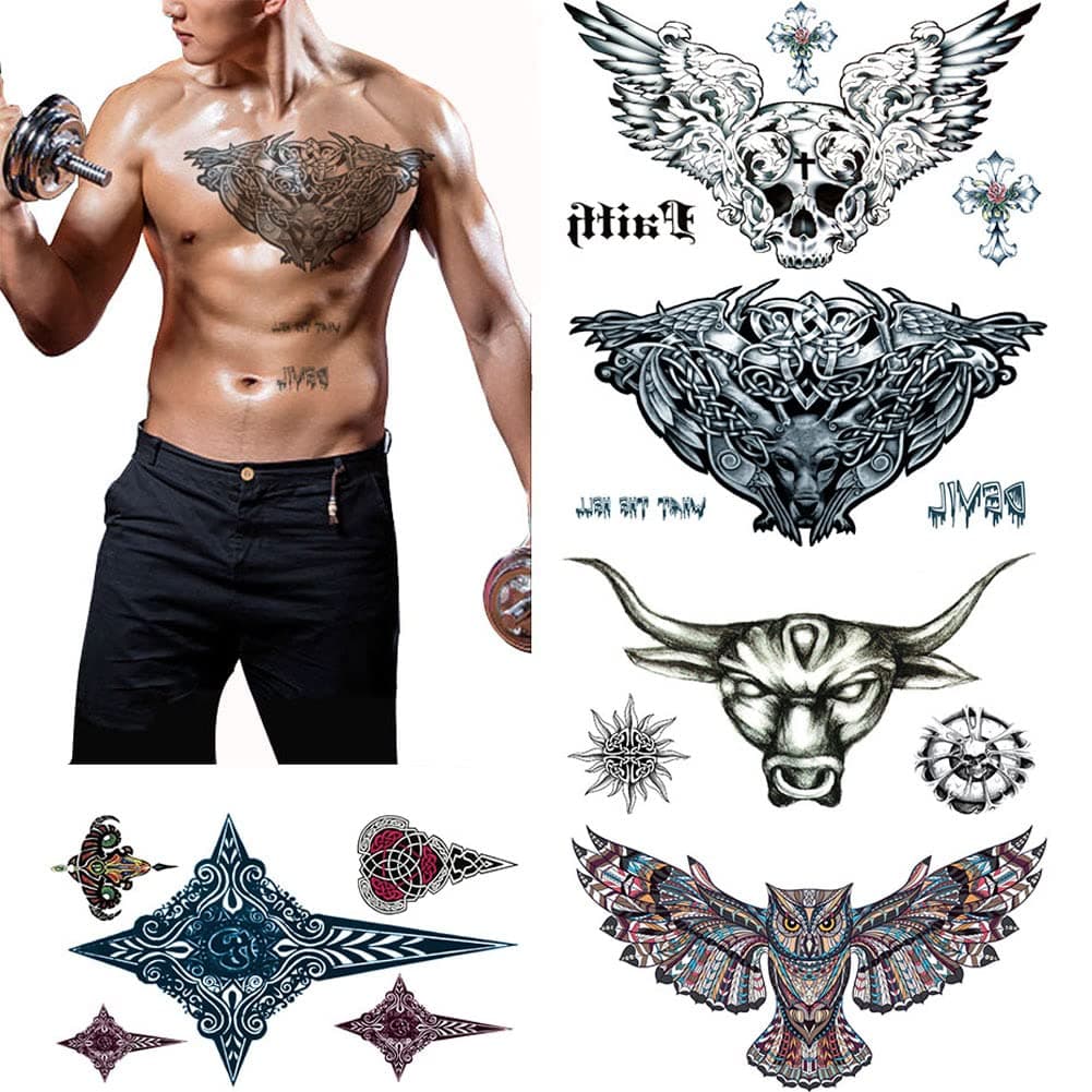 Large Tattoos Fake Temporary Body Art Stickers for Men Women Teens VIWIEU 3D Realistic Girls Chest Temporary Tattoos 5 Sheets Water Transfer Body Tattoos