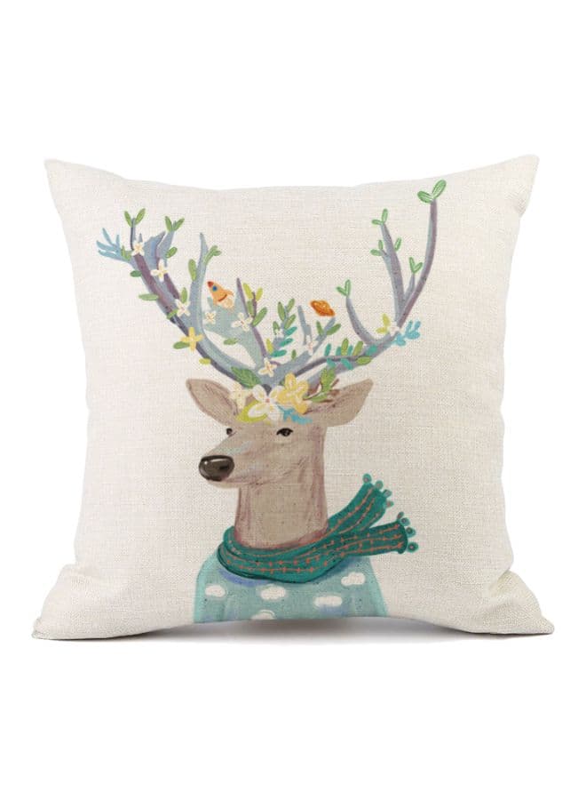 Off White Green Grey Deer Head Cushion Cover 45 by 45 Centimeters