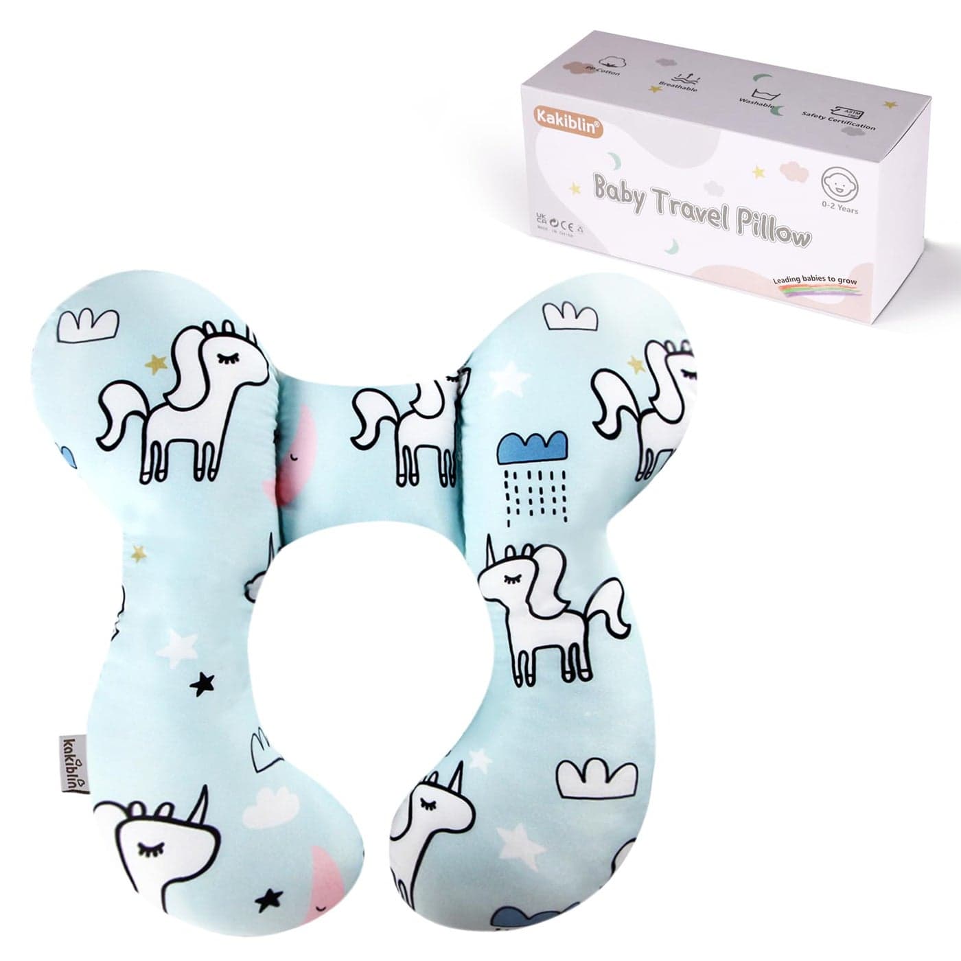 KAKIBLIN Baby Neck Pillow Baby Travel Pillow Baby Support PillowUpgraded Baby Neck Pillows for Car Seat Toddler Head and Neck Support Pillow for Car Seat PushchairUnicorn