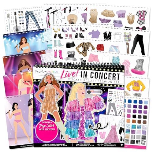 Fashion Angels Live in Concert Sticker Stylist Fashion Set Includes Concert Venue Style Boards Popstar Silhouettes 600 Stickers Ideal Gift for Kids Teens