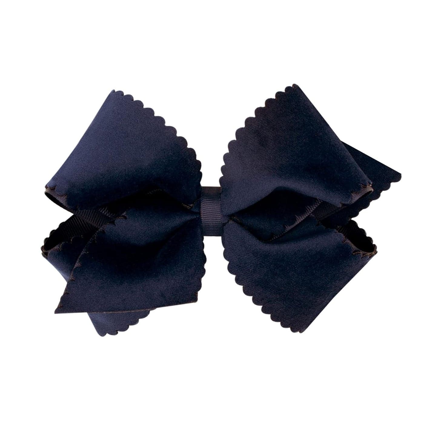 Wee Ones Girls Grosgrain Hair Bow with Scalloped Edge Faux Velvet Overlay Small King Navy
