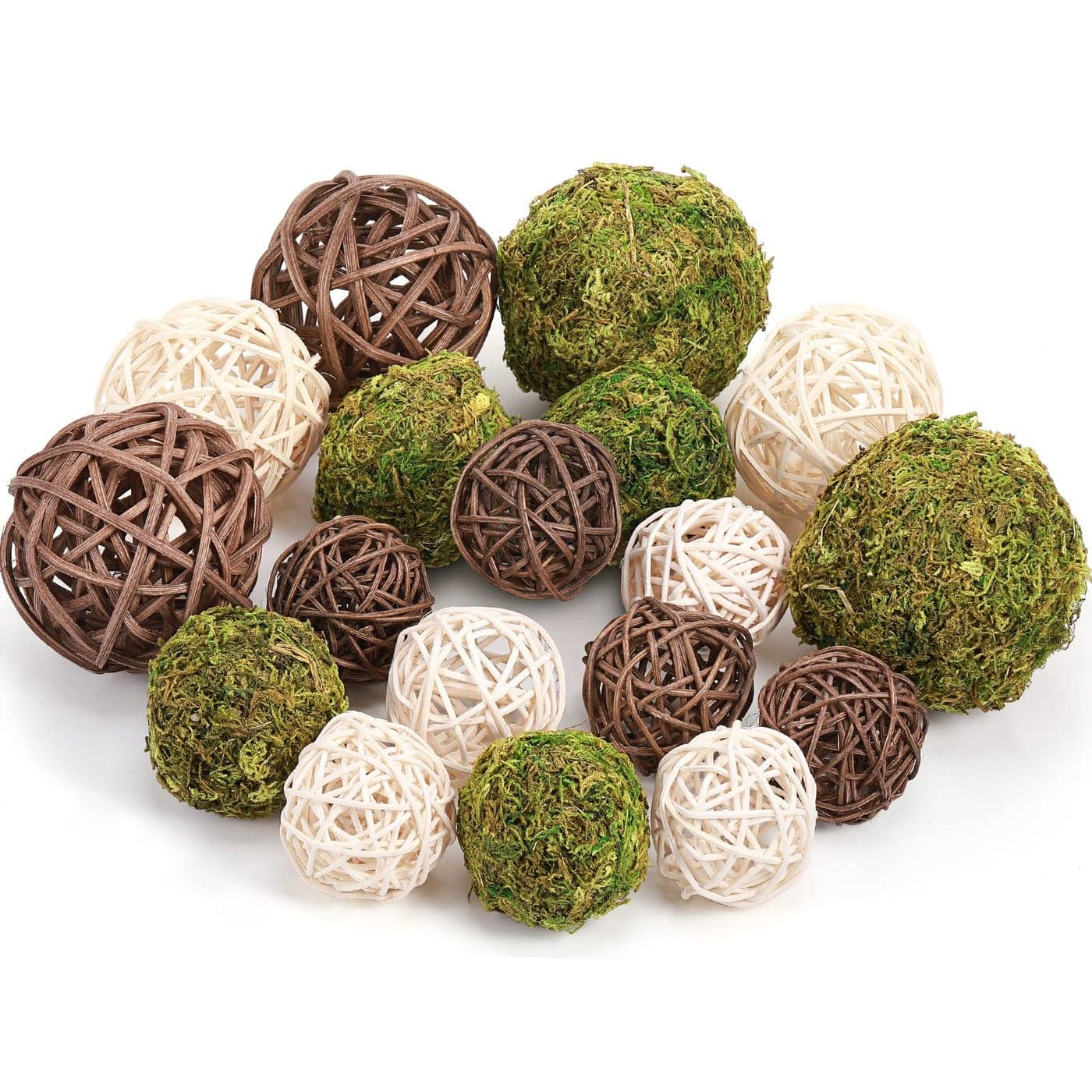 Jetec 18 Pcs Decorative Balls for Centerpiece Bowls Green Moss Balls Wicker Rattan Cord Decorative Bowl Fillers for Garden Vase Home Party Table Spring Easter Farmhouse Rustic DecorRegular Size