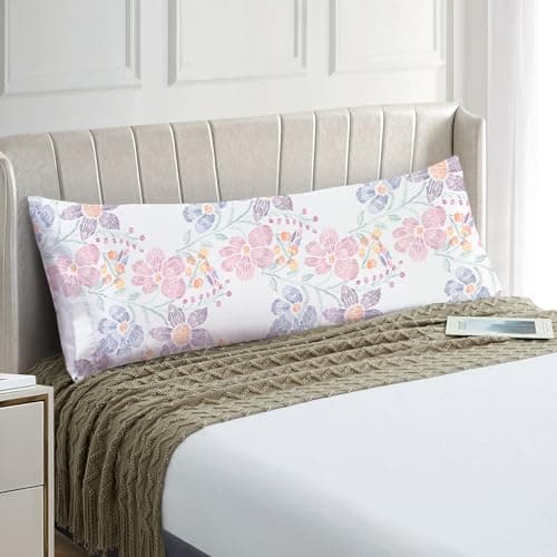EXQ Home Satin Pillowcase for Hair and Skin Body- Multicolor Printed Flower Silk Pillowcase 20x54 inches - Body Pillow Cases with Envelope Closure, Gifts for Women