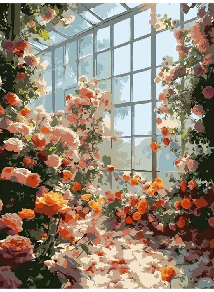 Paint by Number for Adults Beginners, Flowers Home Paint by Numbers Kits on Canvas, Number Painting for Adults, DIY Oil Painting Acrylic Paints, for Home Wall Art Decor, 12x16Inch