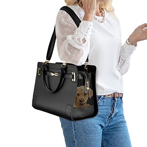 NewEle Fashion Dog Purse Carrier for Small Dogs with Shoulder Strap Hold Up to 7lbs Quality PU Leather Pet Carrier Cat Carrier Airline Approved Puppy Purse Carrier for Travel Black Small Size
