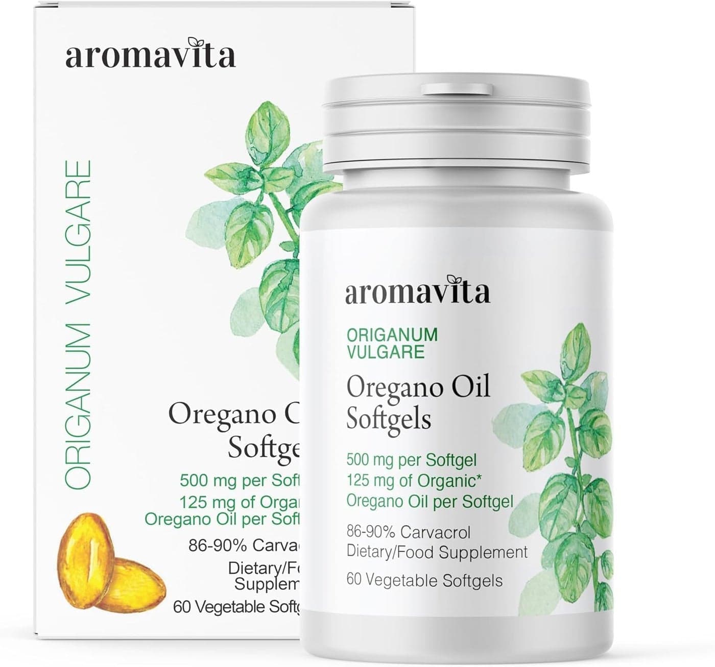 Aromavita Organic Oregano Oil Capsules Extra Strength with 8690 Carvacrol Immune Digestive Support Natural Antioxidant Vegan Herbal Supplement Greek Fast Absorption 60 Capsules