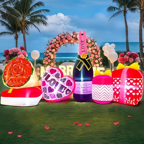 KOOY 8 FT Mothers Day Inflatable Outdoor Decoration, Happy Valentine Day Love Heart with Flower, Blow up Valentine's Day Decoration Outdoor for Yard Lawn Holiday Wedding Anniversary Décor