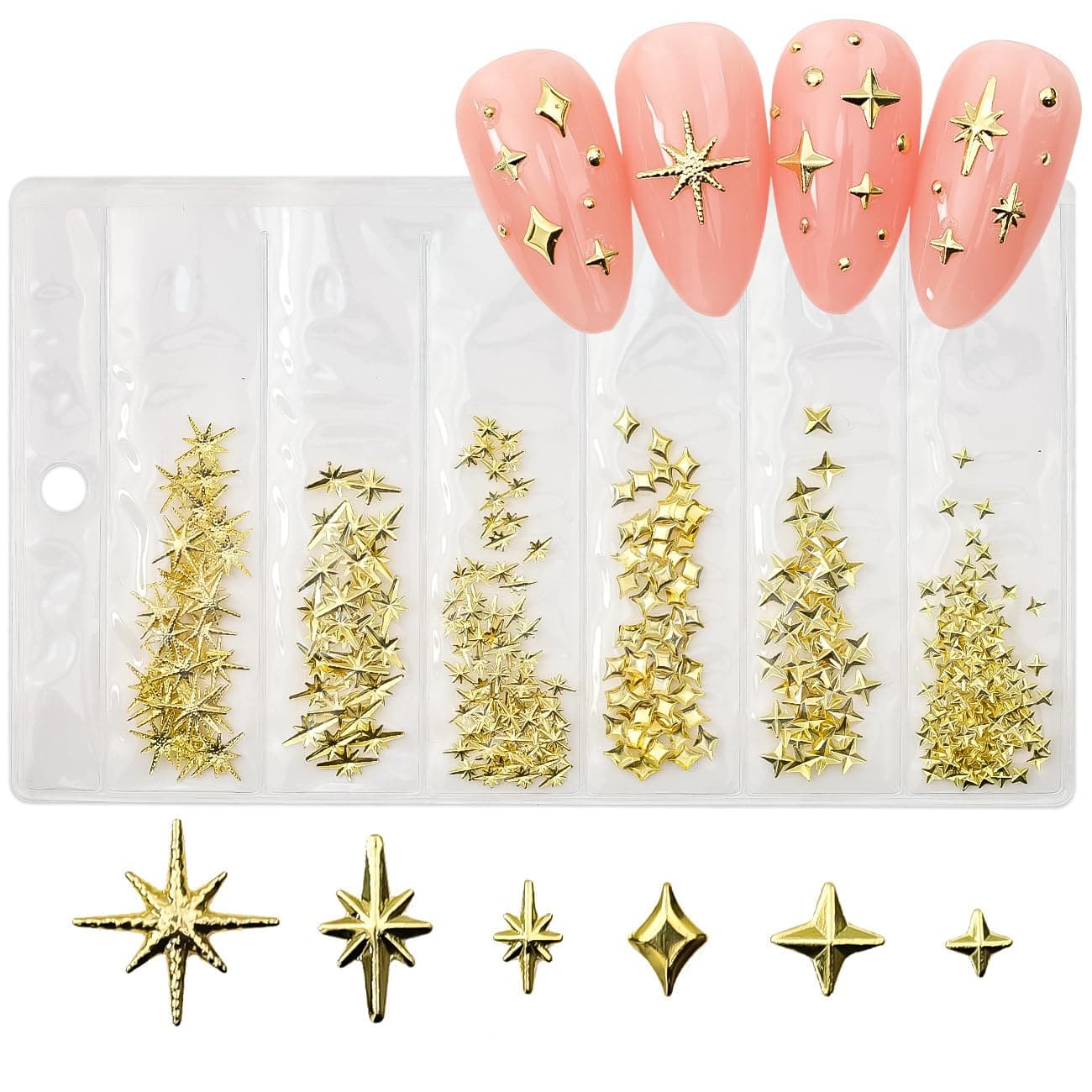 CUBLIVE 200Pcs Star Nail Charms for Nails Art 3D Gold Star Nail Charms Metallic Studs Rhinestones Stars Nail Jewelry Decorations Manicure Supplies Accessories for DIY Craft G200