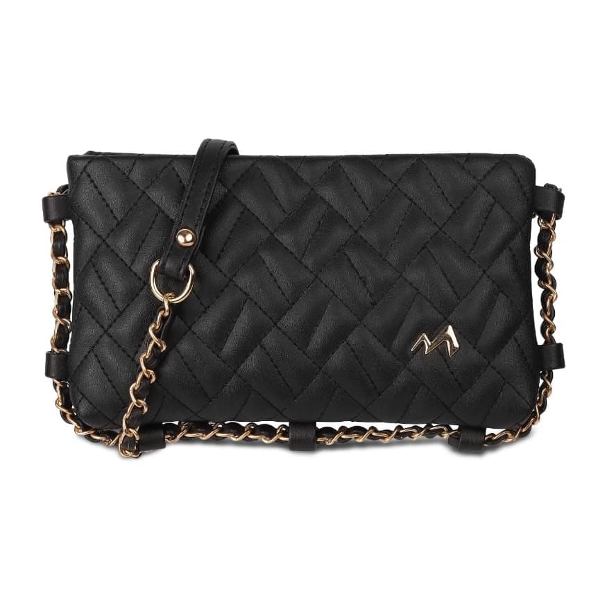 Metro Women Black Stylish Faux Leather Spacious Sling Bag (66-325)