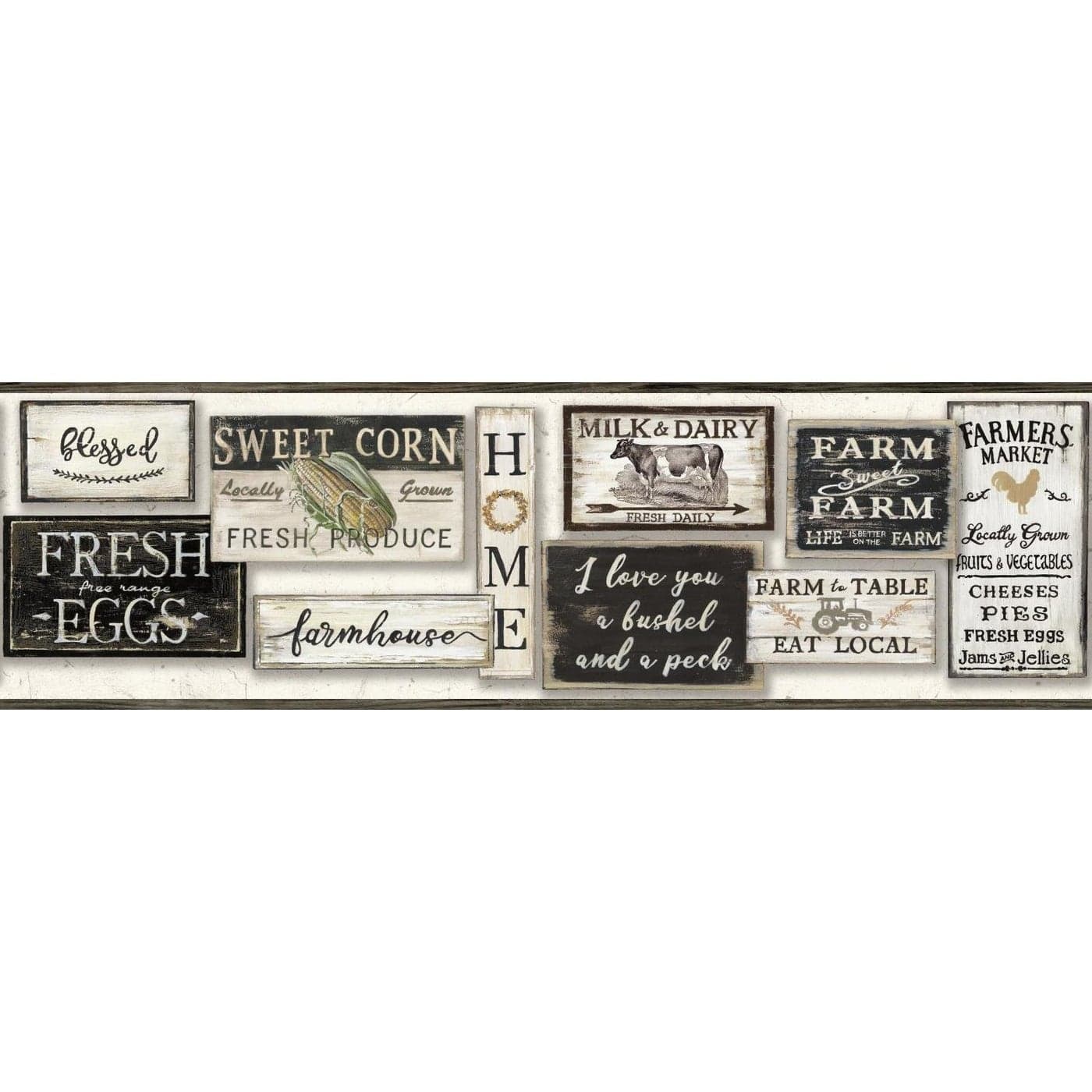 York Wallcoverings Farm To Table Border Black Spray with Water and Hang Ultra Easy