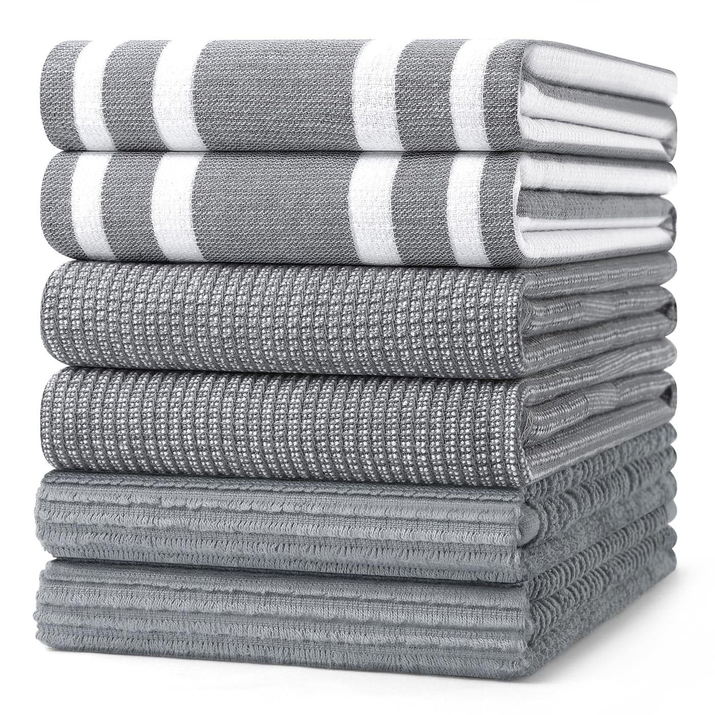 Homaxy Premium Kitchen Towels18x 28 6 Pack Large Cotton 380 GSM Kitchen Hand Towels Soft and Absorbent Terry Dish Towels Multipurpose Tea Towel Set with Hanging Loop Grey